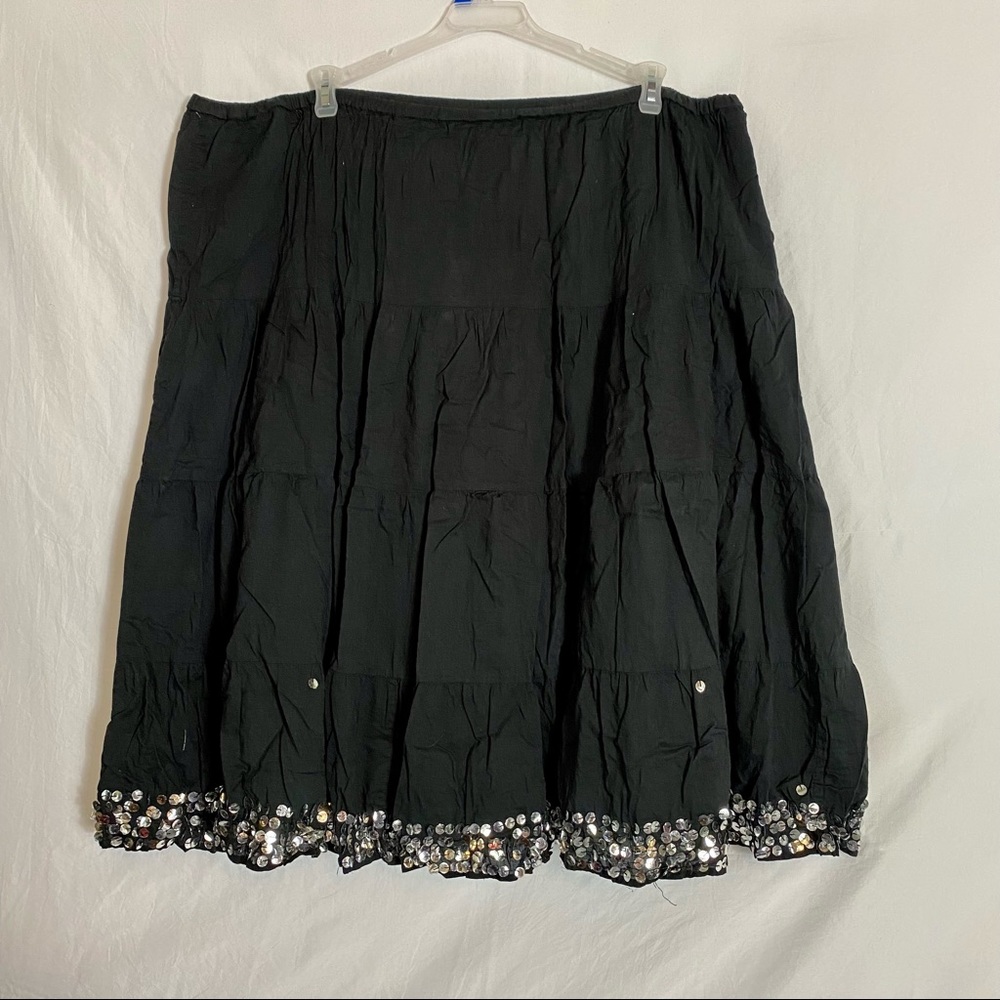 Faded Glory Women Black Jeweled Midi Teired Skirt